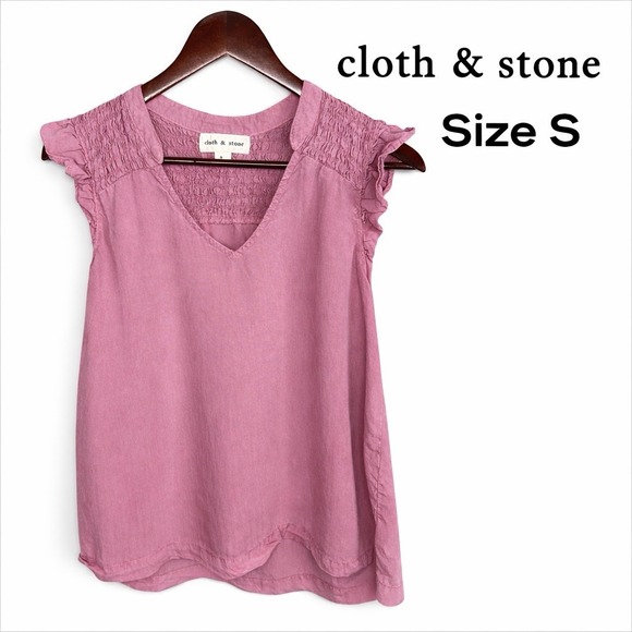 cloth & stone Tops - Anthropologie Cloth & Stone Pink Smocked Cap Sleeve Blouse Women's Small